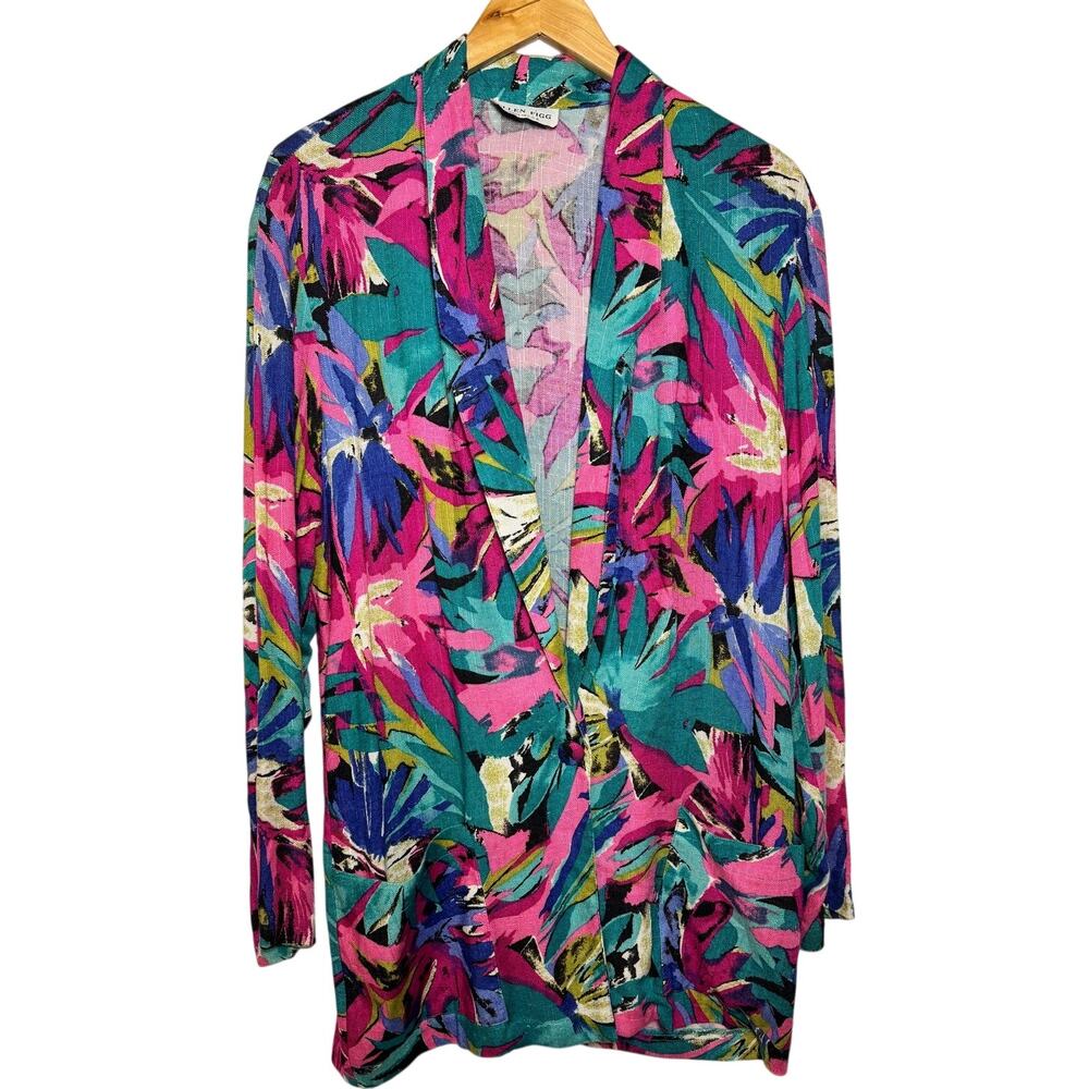 Ellen Figg Vintage Blazer Jacket Retro Colors Blue Red Green Cootage-Core